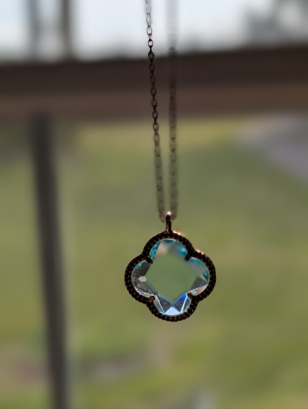 Dyadema Italy Sterling Silver Blue Quartz Quatrefoil Clover Pendant Necklace
